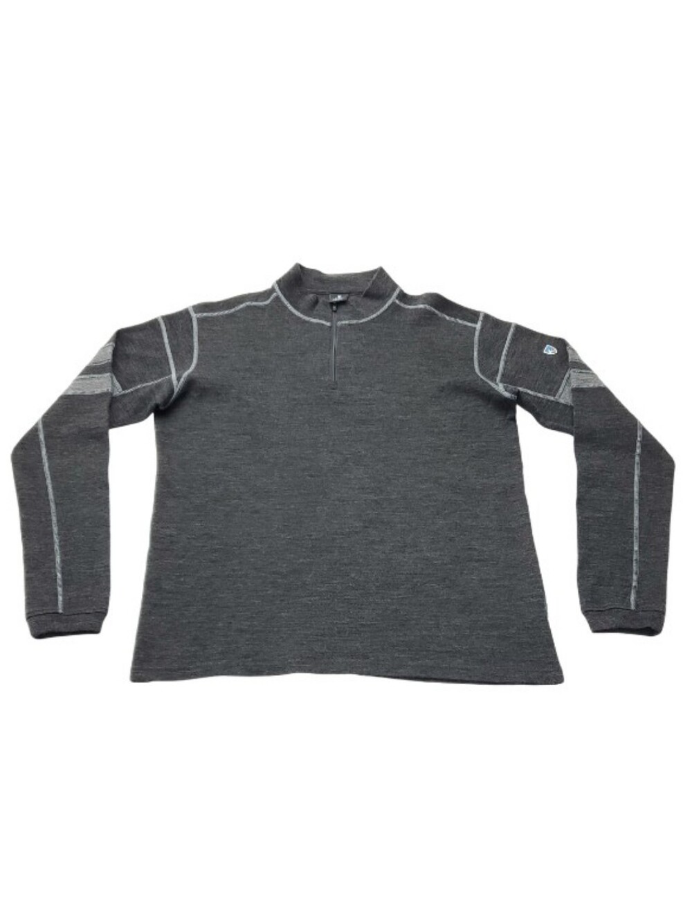 Kuhl Team Sweater Mens Size Large Merino Wool Gray 1/4 Zip Warm Hiking Outdoors - Picture 2 of 10